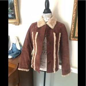 Vintage Y2K Women’s Faux Leather Cropped Fur Collar Coat S